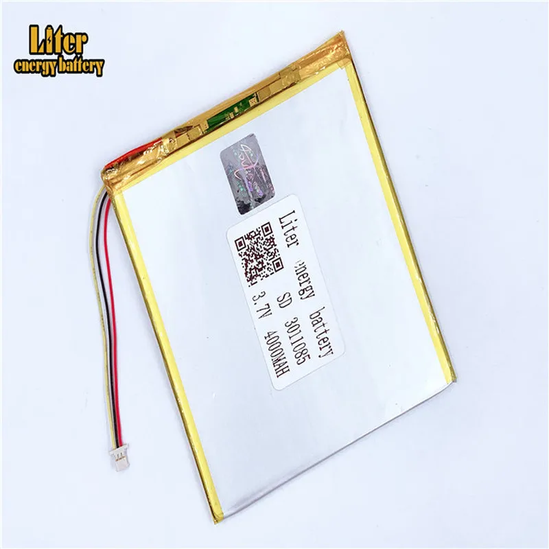 

1.0mm 3wire connector 3.7v 3011085 4000mah Polymer Lithium Li-Po Rechargeable Battery For MP5 GPS DVD E-book Tablet PC