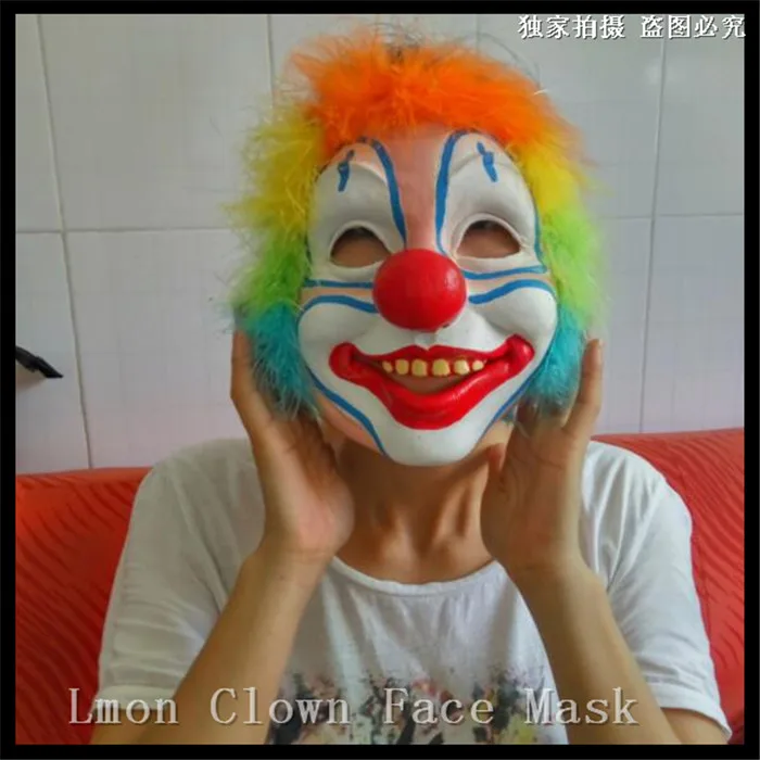 Creepy Halloween Costume Prop Happy Clown Full Head Latex Mask Rubber Masquerade Joker Mask Funny Party Face Masks in stock