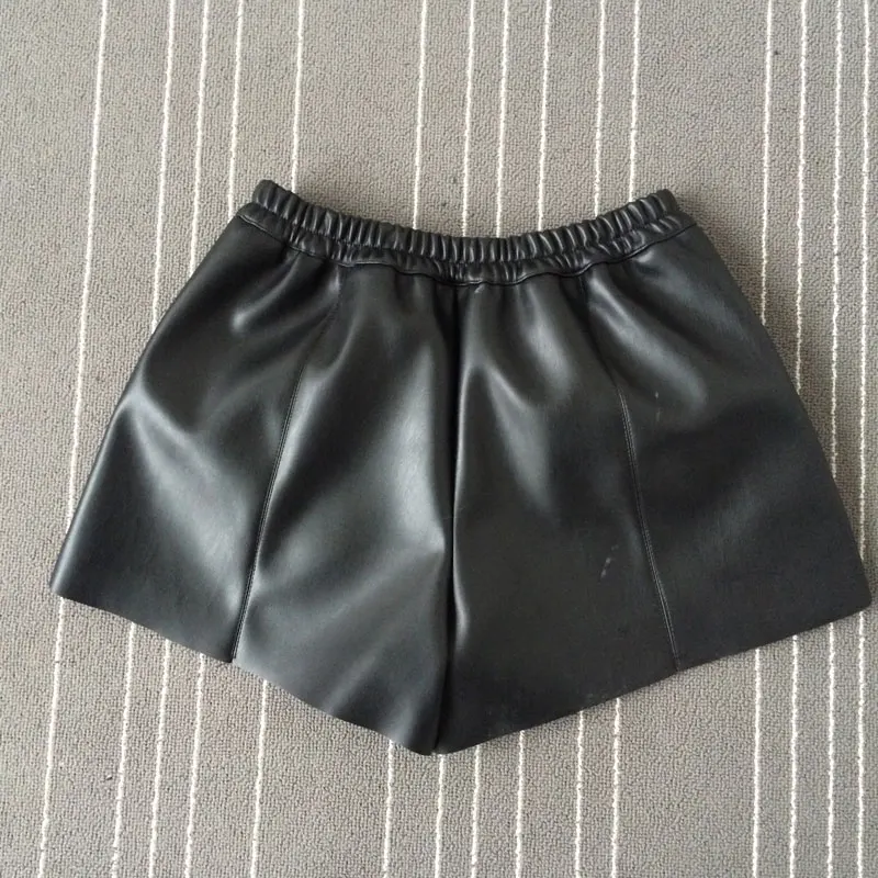 BIVIGAOS Fashion Fall Winter Black Leather Short Pants PU Leather Elastic Waist Shorts Female Loose Casual Shorts For Women