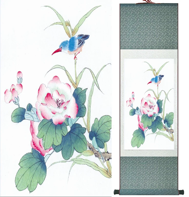 

Chinese ink painting Traditional Birds and flower Painting Spring Ink wash painting silk scroll birds and flower painting