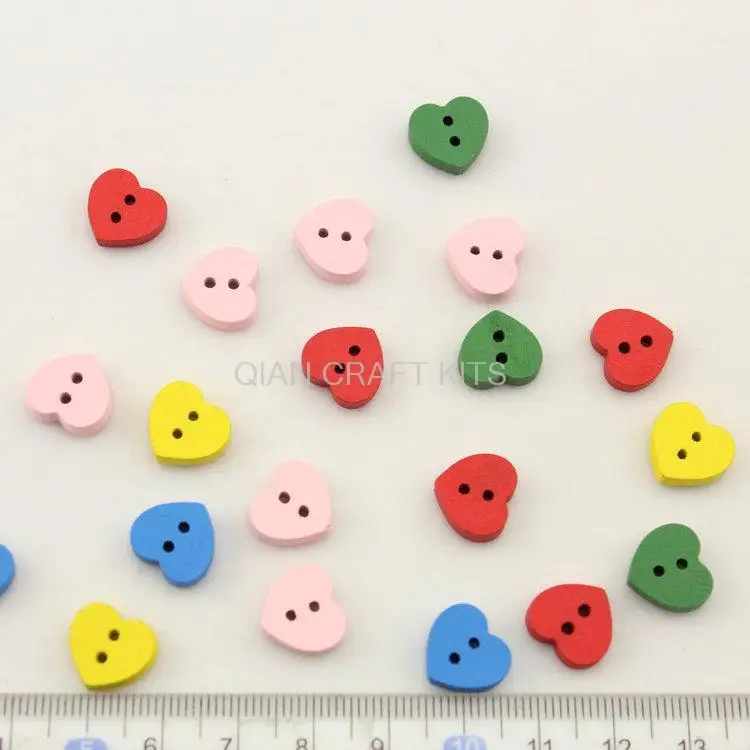 600pcs colorful small heart wood 2 holes kawaii wooden buttons 12mm cabochon for diy jewelry,scrapbook,crafts-MK0208