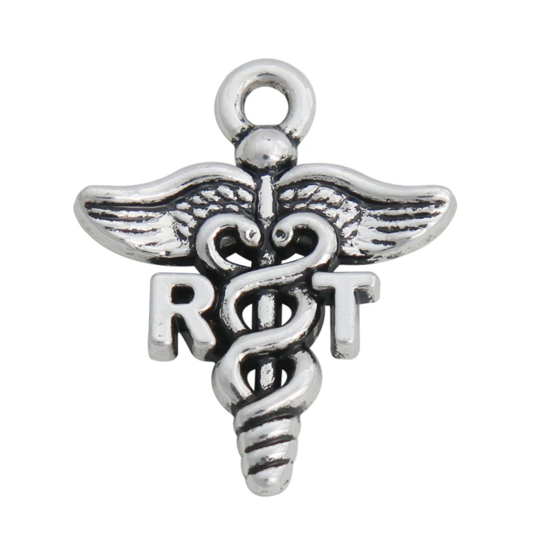 50pcs Alloy Antique Silver Color RT VT DPT MD DNP DA MA Medical Caduceus Charms 19*23mm AAC1581