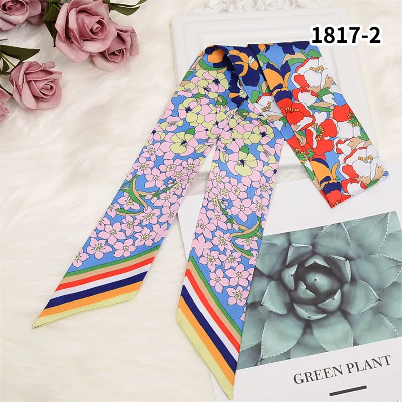 New Skinny Scarf Floral Printing Silk Scarf For Women Luxury Brand Foulard Fashion Belt For Ladies Bag Scarf Head Scarves