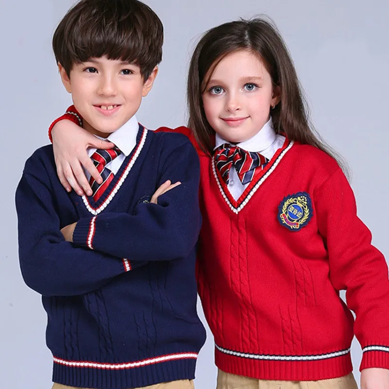 Children Boys Girls Sweaters Pullover 2018 Winter V-Neck Kids Knitwear Coats School England Style Toddler Tops Toddler Clothing