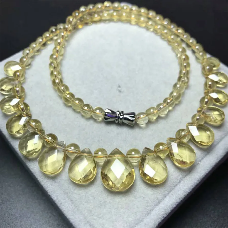 Natural Yellow Citrine Quartz Necklace Women Clear Water Drop Beads Citrine 10mm Water Drop Pendant Long Chain Necklace AAAAA