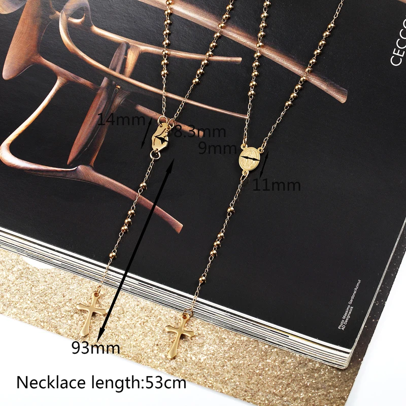 Classic Mary / Jesus Hanging Long Chain Cross Necklace Pendant Titanium Steel High Quality Bead Necklace Jewelry Gift For Women