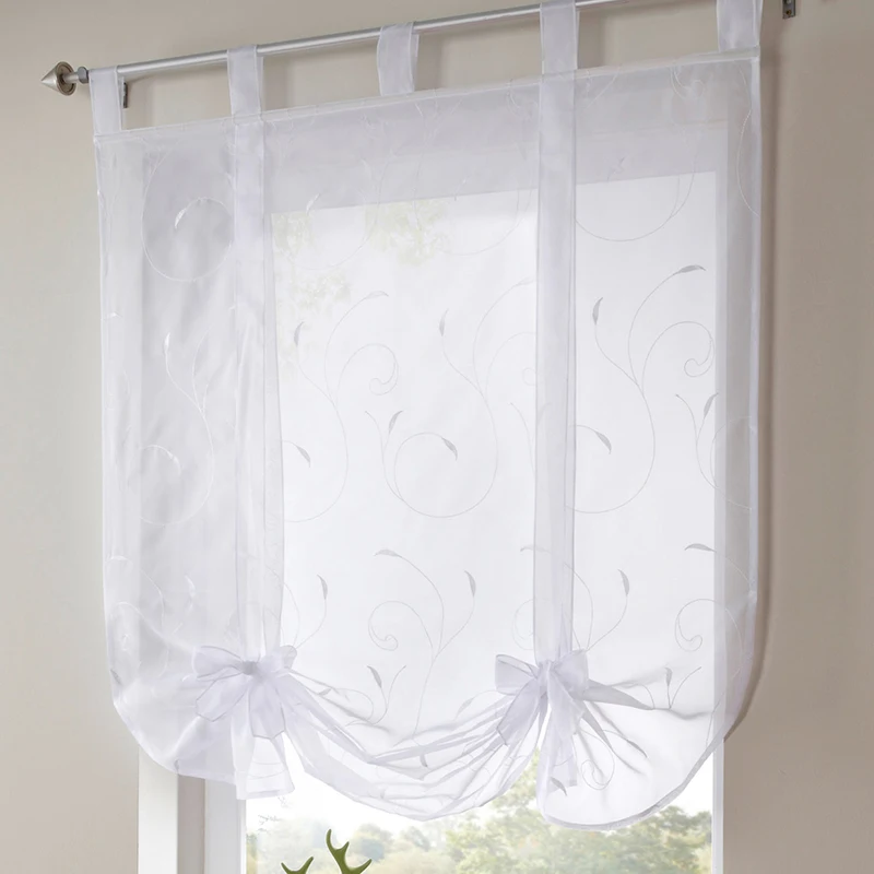 Simple All-match Embroidered Floral Short Roman Blinds For Fashion Kitchen Window Tulle Curtains Louver