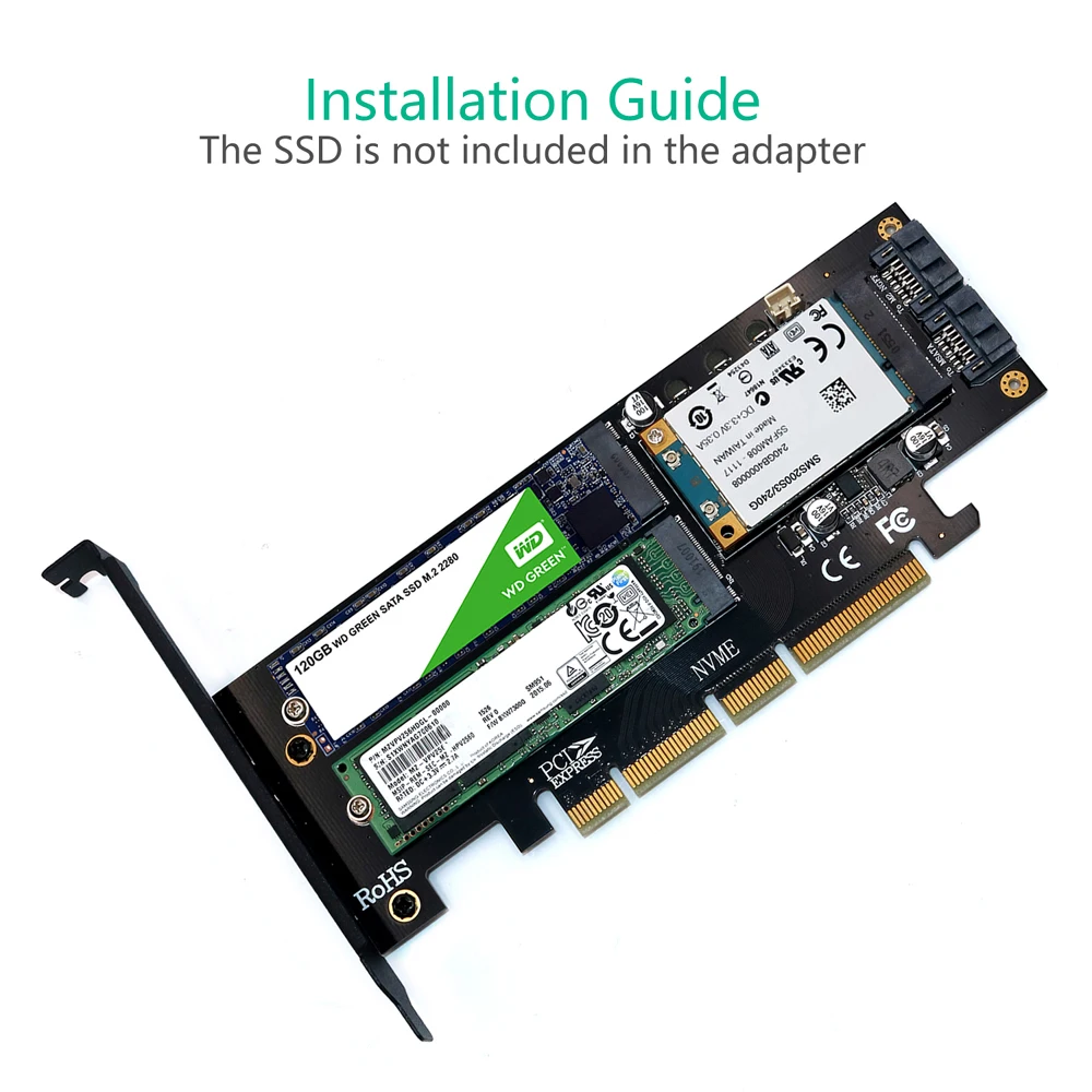 Imagem -05 - Adaptador Pci Express 3.0x16 Nvme M.2 Msata Pcie para Adaptador m2 m Chave Chave b 3in1 Nvme Ahci M.2 Ngff Ssd Msata Converter Riser Cartão