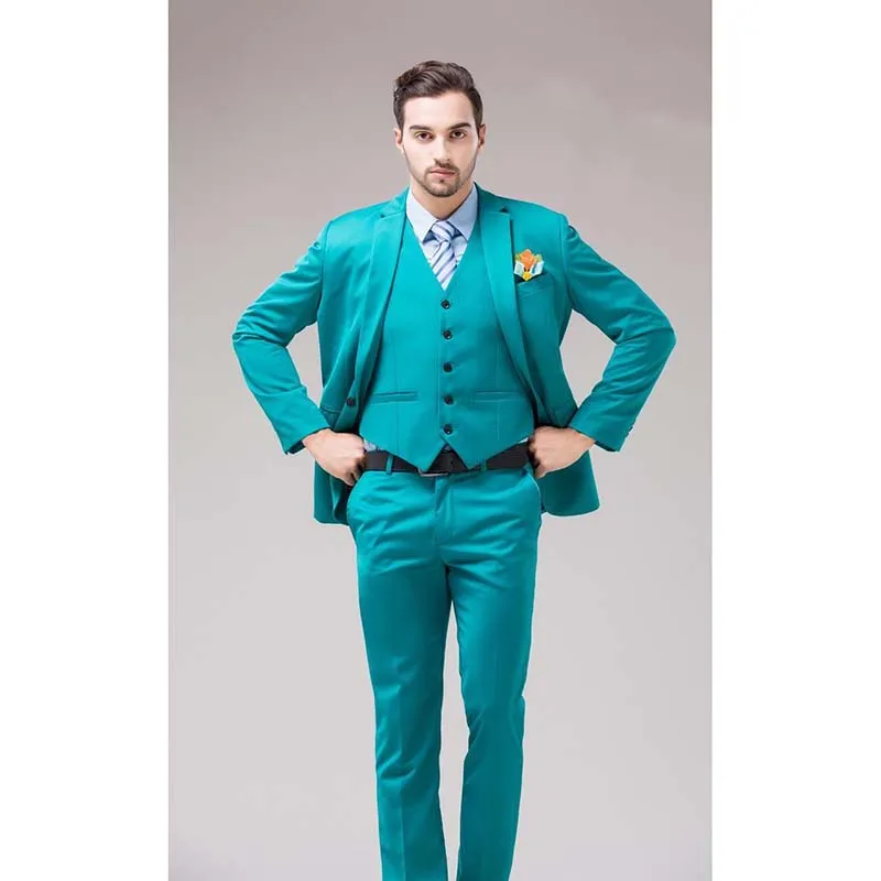 

Green Blue Groom Tuxedos Notch Lapel Men's Suit Turquoise Bridegroom Wedding Dinner Best Man Suit (Jacket+Pants+Vest)