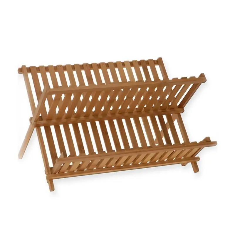 Dish Drainer OUNONA Folding Bamboo Serving Utensils Drying Rack Holder Utensil Drainer Plate Storage Holder Plate Wooden