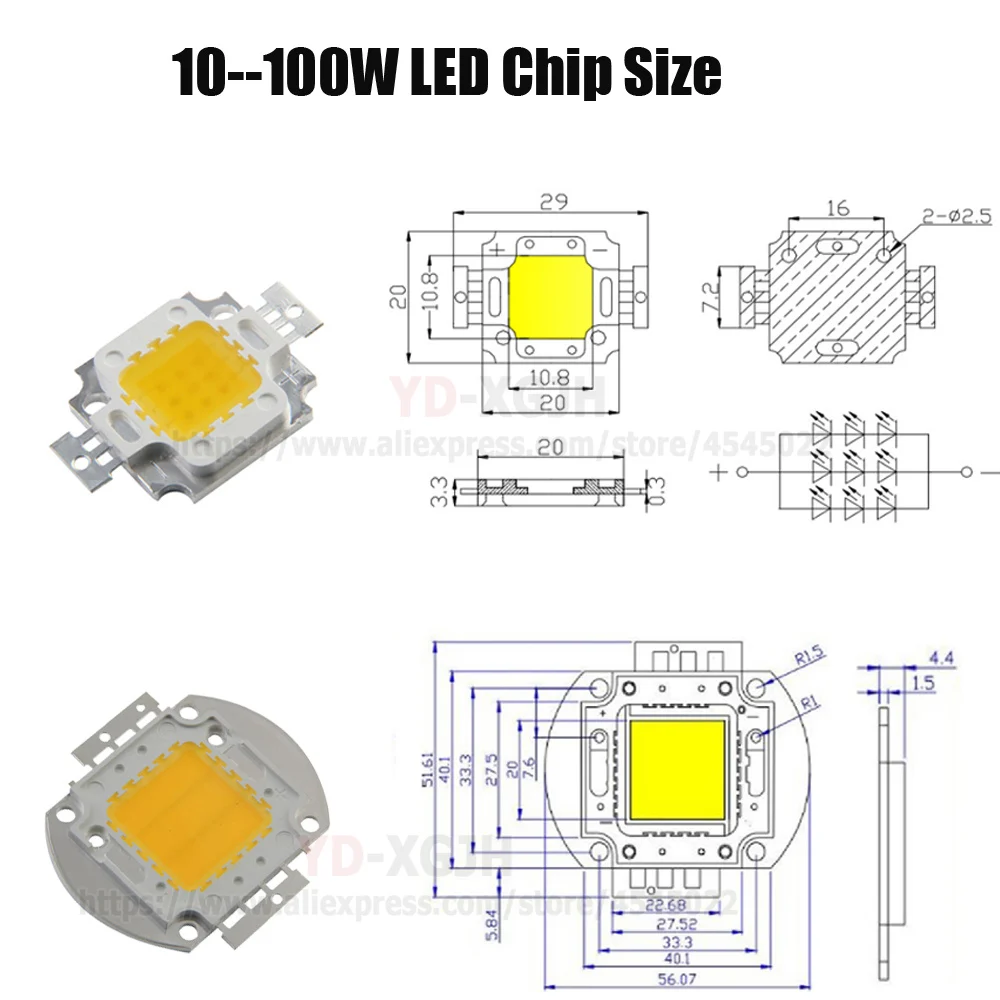 High Power LED Chip Cool White Red Green Blue Yellow 10W 20W 30W 50W 100W lihgt Bulb for DIY Indoor garden outdoors