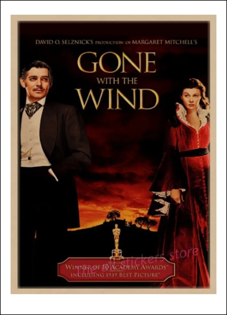 Gone with the Wind Vintage Kraft Paper Movie Poster Home Decoration Wall Decals Art Removable Classic Retro Poster Wall Stickers