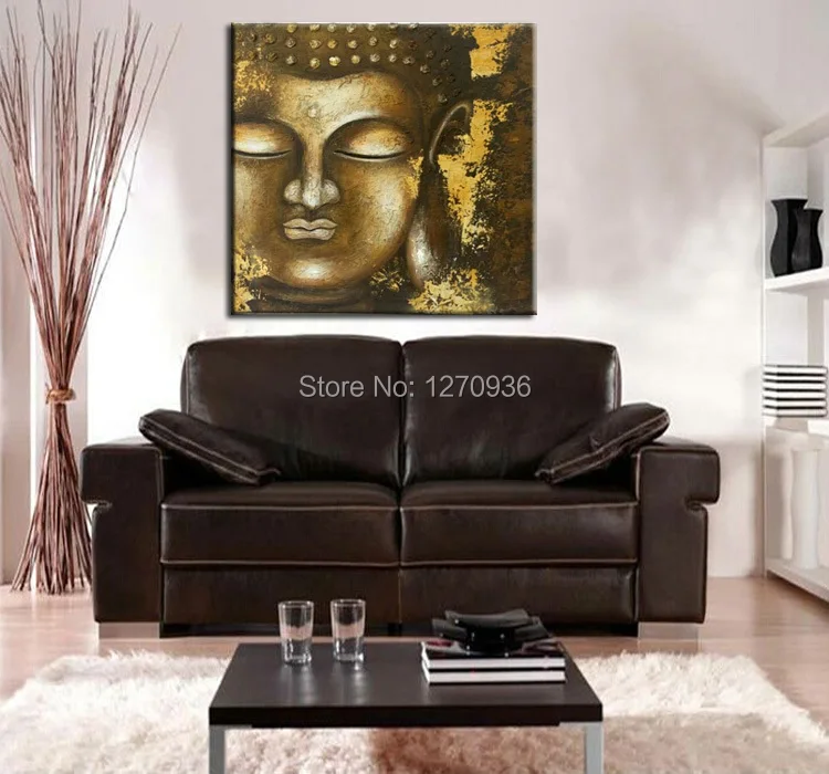 New Arrival Handmade Modern Abstract Buddha Portrait Oil Painting on Canvas Gold Buddha Religion Acrylic Picture for Decor