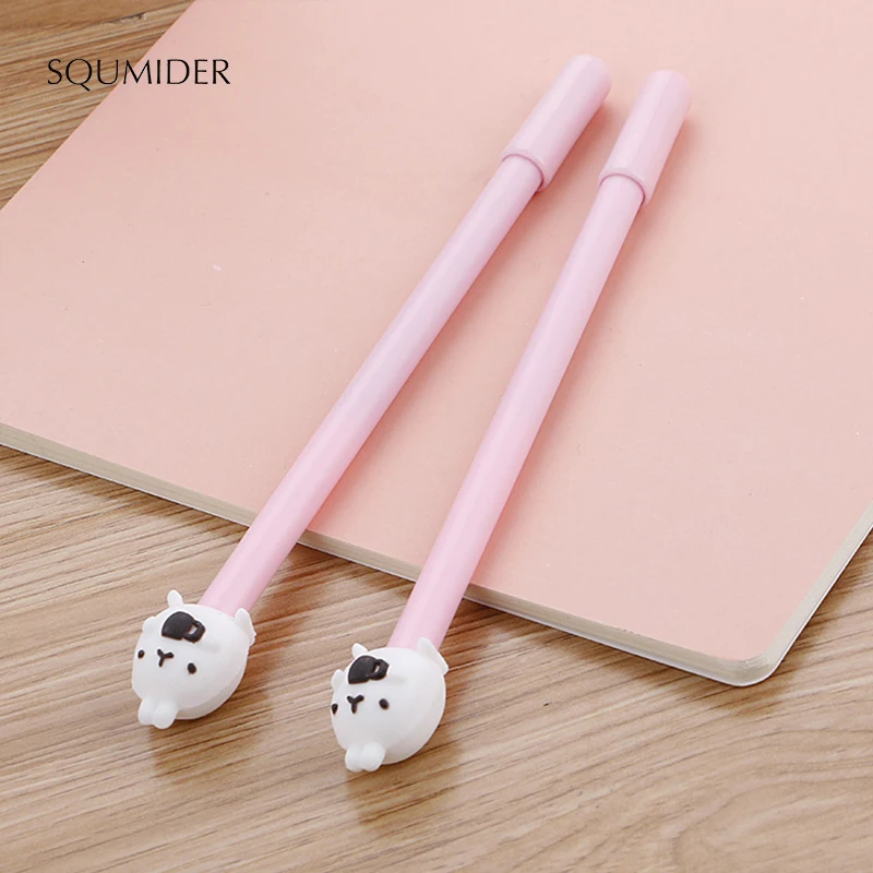 SQUMIDER 0.5mm 2pcs 3 Colors Creative Coffee Rabbit Gel Pen Kawaii Soft Silicone for Kids Gift Office School Supplies