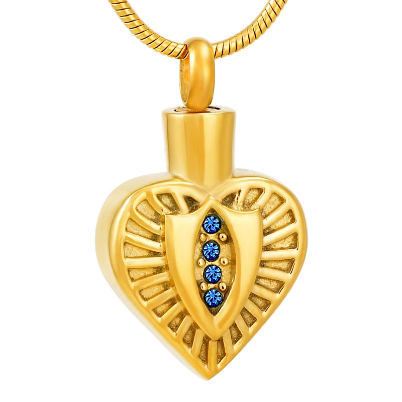 

IJD9767 Ashes Pendant With Blue Stone Golden Stainless Steel Heart Cremation Urn Jewelry Necklace For Funeral Ashes Keepsake