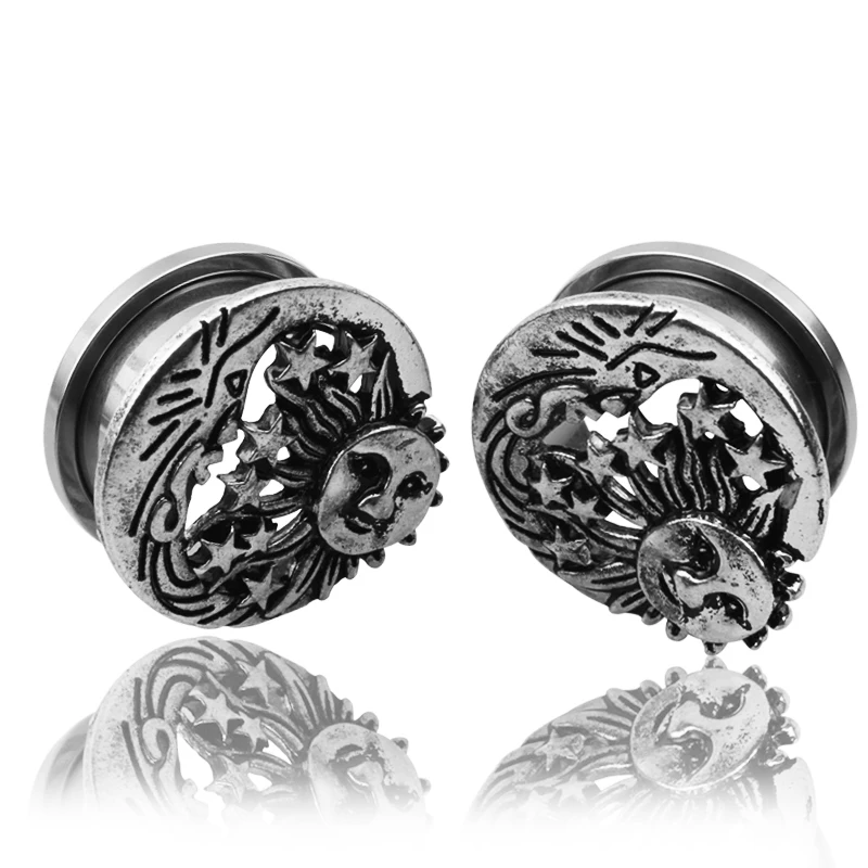 2pcs Vintage Double Flesh Stainless Steel Ear Plugs Tunnels Stretchers Retro Rose Flower Ladybug Ear Gauges Piercing Oreja Gifts