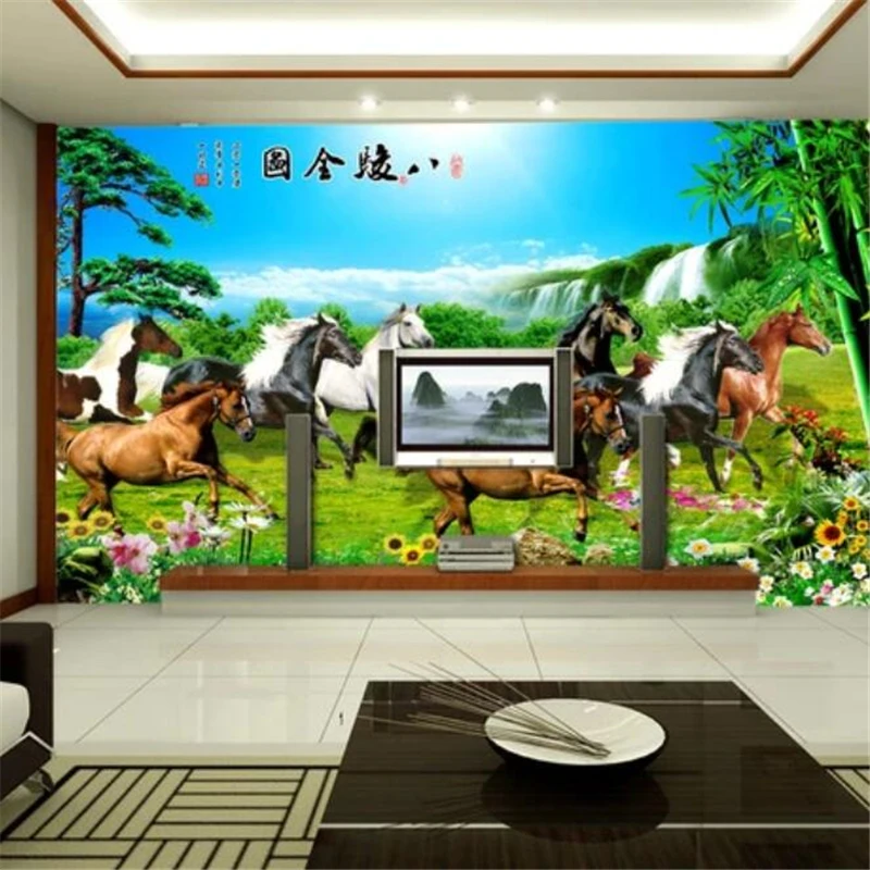 

Custom wallpaper 3D murals solid wall painting eight horses TV background wall living room bedroom decorative painting wallpaper