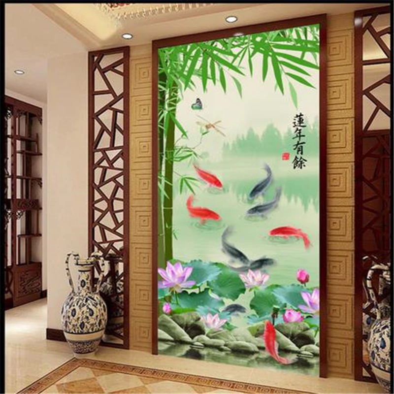 

beibehang Restaurant Hotel entrance backdrop decorative painting large murals figure with fish photo wallpaper papier peint