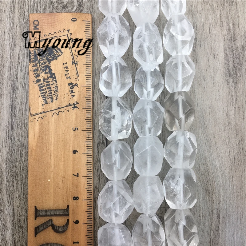 Polished Faceted Clear Quartz Nugget Beads,Polyhedral Rock Crystal Quartz Center Drilled Beads,White Crystal Beads MY1562