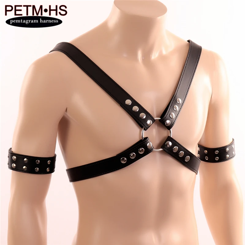 Men LEATHER BELT Chest Arm Three-piece Bdsm Bondage Body Harness of Tops Leather Garter Punk harajuku Goth dance nightclub wear