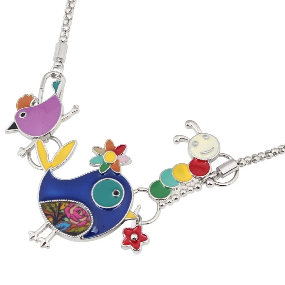 WEVENI Enamel Alloy Novelty Bird Flower Caterpillar Choker Necklace Pendant Cartoon Animal Jewelry For Women Girls Teens Gift