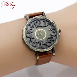 Shsby New vintage Digital hollow Genuine Cow Leather strap watches women dress watches female quartz watch boy leisure watch