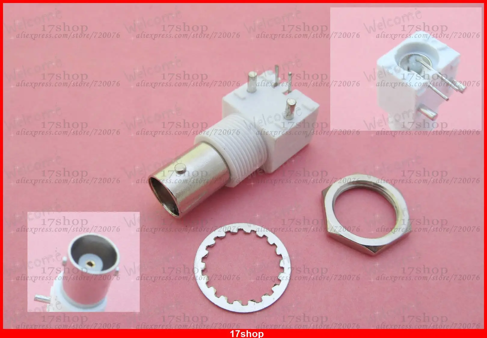 10pcs x White PC Board PCB Mount Right Angle BNC Female With Nut bulkhead Connector