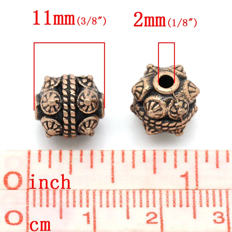 DoreenBeads Vintage Zinc metal alloy Spacer Beads Cylinder Antique Copper Pattern Carved About 11mm x 10mm, Hole:Approx 2mm,4PCs