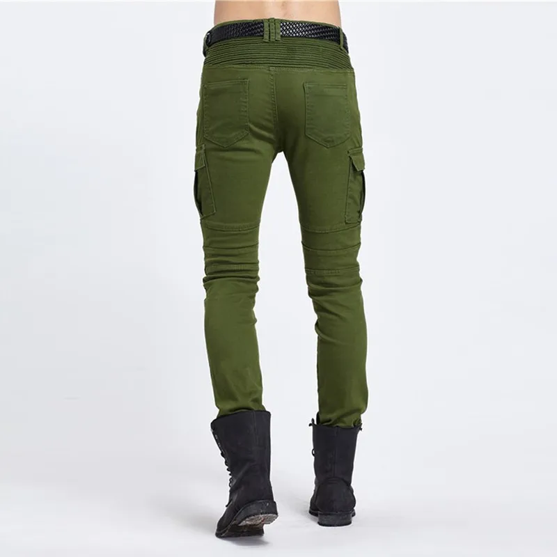 Biker Jeans Punk Style Cargo Pocket Jeans Skinny Men Famous Brand Mens Designer Clothes Zipper Denim Pants Green Black