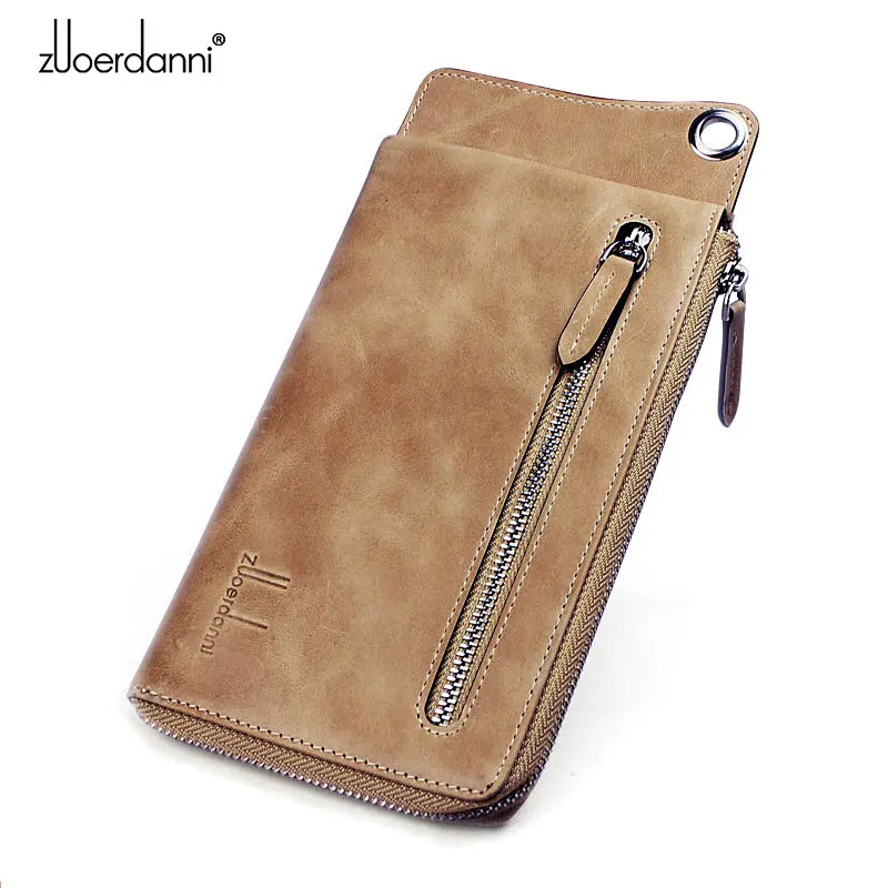 High Quality Men' s zipper wallet cowhide phone wallets multi-functional hand bag cow leather purse A375