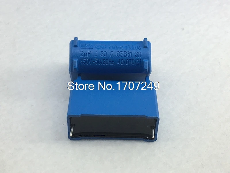 Free shipping 10pcs/lot BM CBB61 2.0uF 2uf 450VAC Air conditioning fan Pin type Motherboard circuit board starting capacitor