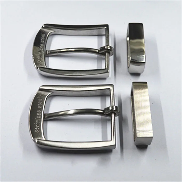 40mm Men\'s solid Stainless Steel Pin Belt Buckle + Belt loop Belts Clip DIY leather Craft accessories for belt width 38-39mm