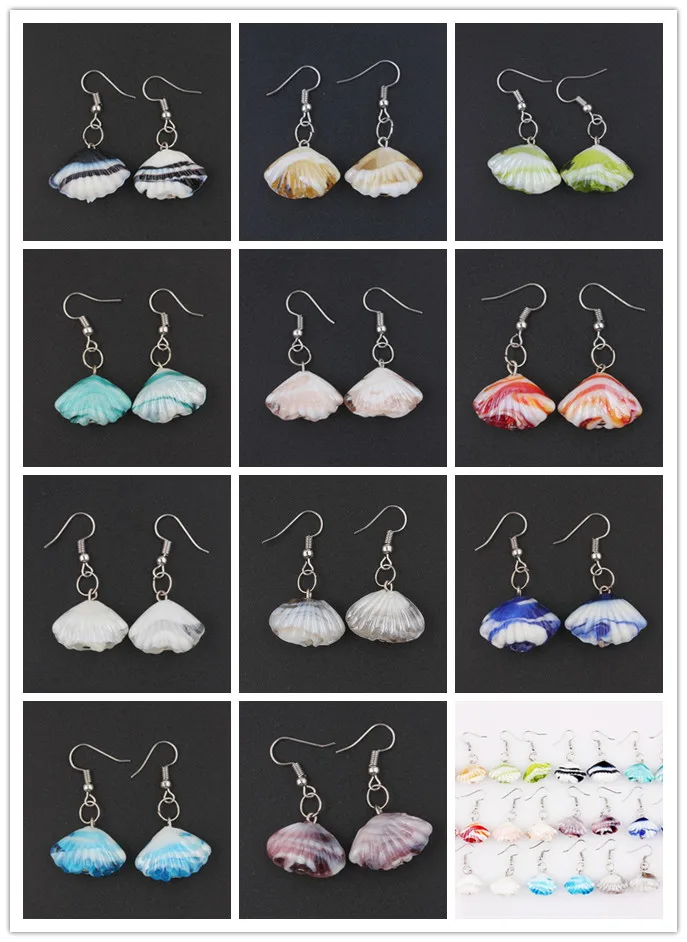 QianBei Womens Beauty Mix Color Hand-made Murano Glass Women\'s Romatic Seashell Classic Dangle Round Earrings