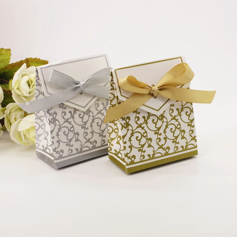 

100pcs Gold silver Bow Tie wedding gift candy box baby shower gift bag wedding favors and gifts birthday party decorations kids