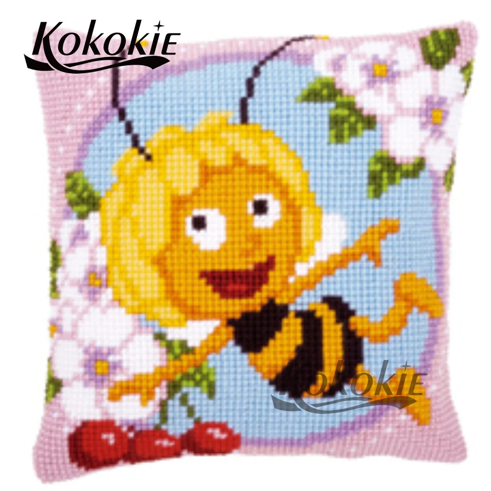 handicraft embroidery yarn needlework sets honeybee cross stitch cushion mat diy pillow kits fabric stitch throw pillowcase