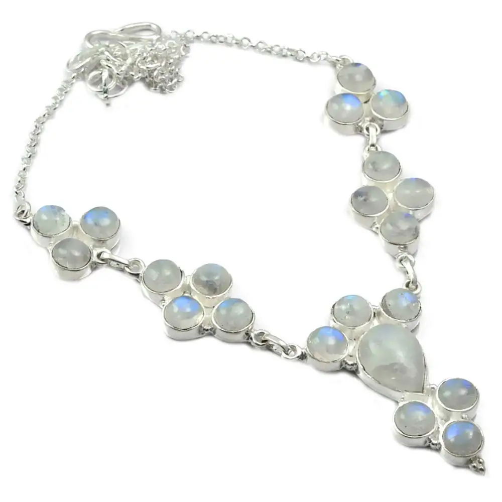 

NiaoZaiFei YunZaiKan Nature Rainbow Moonstone Necklace 925 Sterling Silver, 49 cm, MHBNE0004