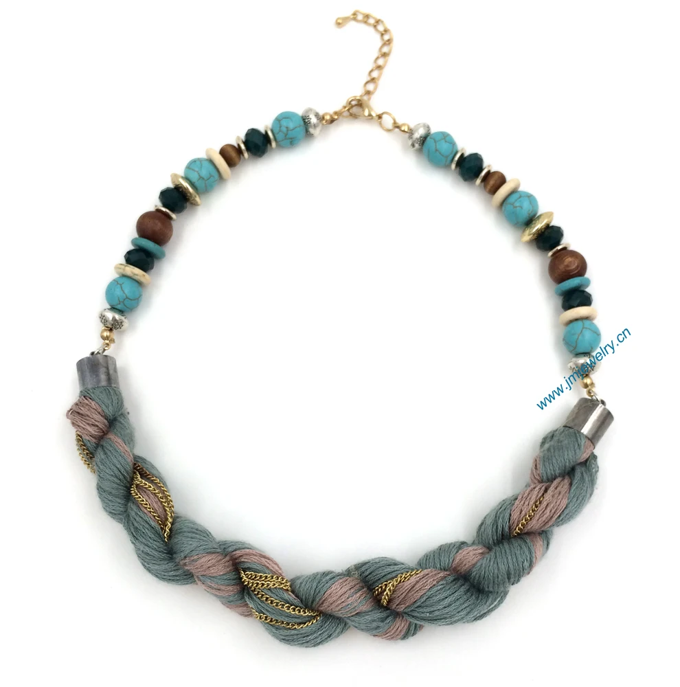 2016 new fashion jewelry handmade Beaded silk necklace wholesale Boho style collier femme statement Necklace