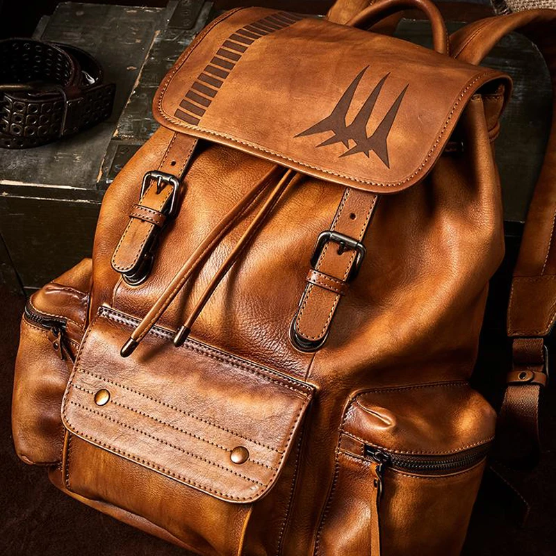 Men\'s casual minimalist bag Cow Leather large capacity backpack travel bag Classic business Backpack