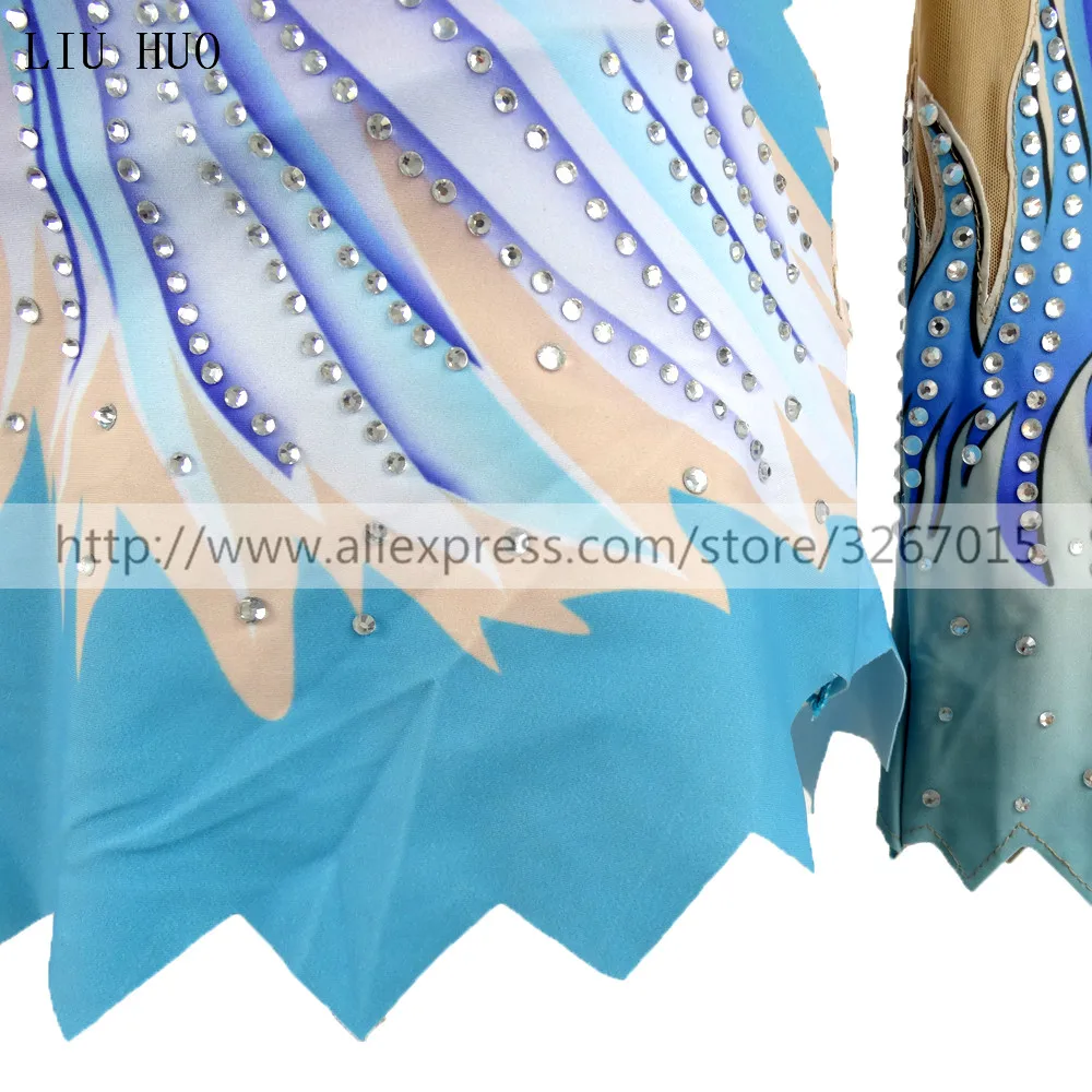 LIUHUO Customize Women Girl Adult Costume Performance Rhythmic Gymnastics Leotards Competition Skating Dress Blue Teens Children