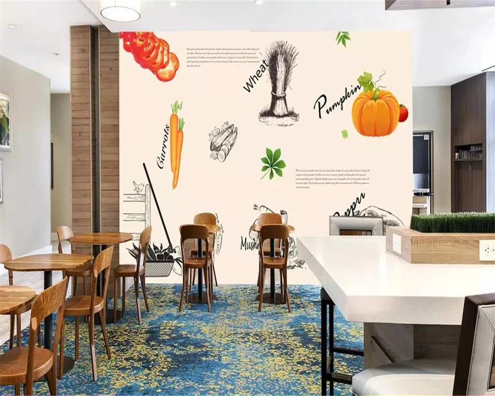 beibehang Custom mural 3d wallpaper European minimalist personality vegetable doodle fast food restaurant background wall paper