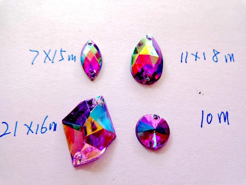 300pcs mixed shape size Purple AB colour crystal sew on rhinestones Acryl loose Beads hand sewing strass
