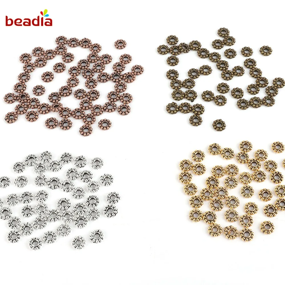 

Wholesale 6mm 50pcs/lot Daisy Flower Spacers Bead Metal Gold Tibetan Silver Spacer Beads For Jewelry Making