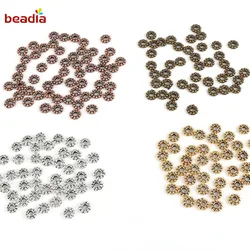 Wholesale 6mm 50pcs/lot Daisy Flower Spacer Beads Metal Gold Tibetan Silver Tone Loose Beads For DIY Bracelet Necklace Findings