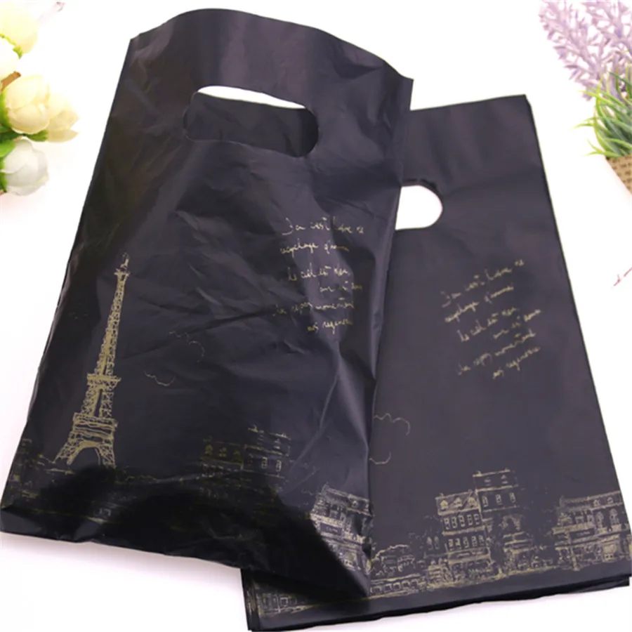 Wholesale 100pcs/lot 15*20cm Luxury Black Vintage Eiffel Tower Packing Bags Plastic Boutique Gift Packaging Bags