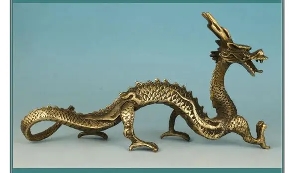 Pure Copper  Gilt Tastefully Chinese OldTastefully Chinese Old  Collection Handmade Carved Dragon Statue Decor