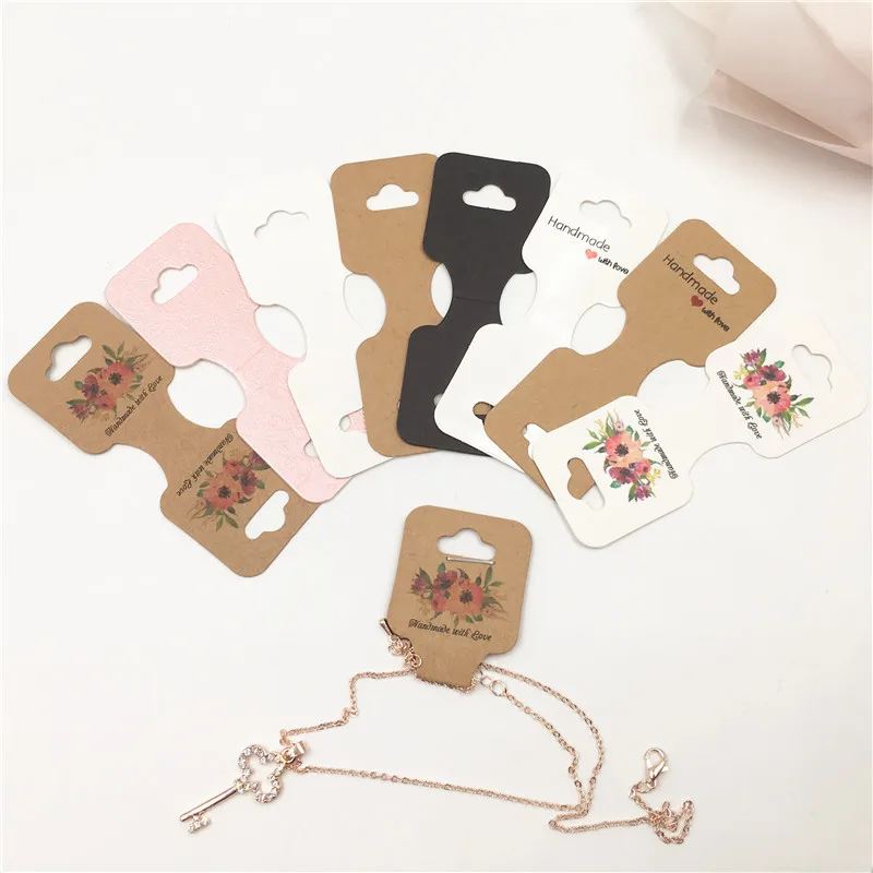 

100 pcs 9x3.5cm variety of style kraft paper necklace card DIY handmade bracelet / pendant packaging display card