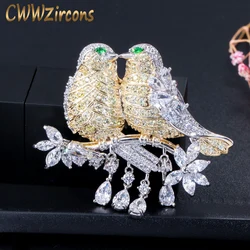 CWWZircons Elegant Cubic Zirconia Gold and Silver Color Lucky Cute Bird Wire Brooches Pin for Women Jewelry Accessory BH007