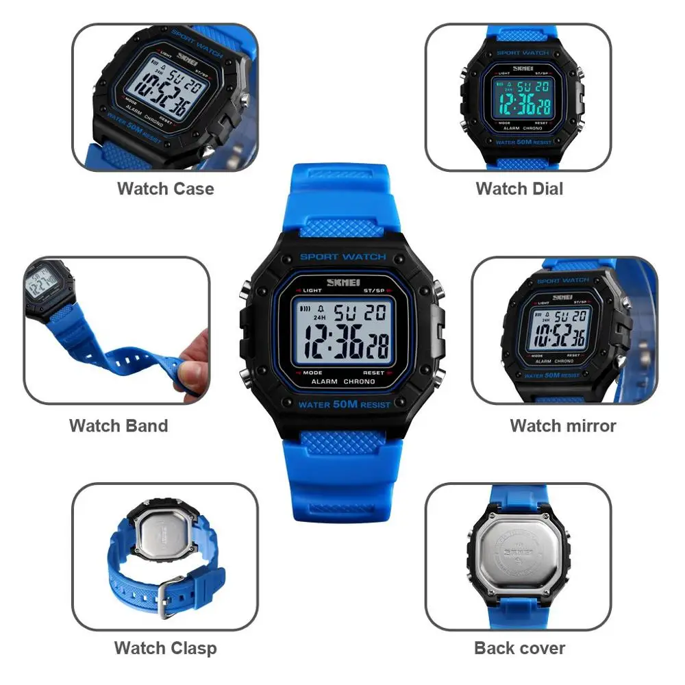 SKMEI Outdoor Sport Watch Men Digital Watches 5Bar Waterproof Alarm Clock Fashion Military Men Digital Watch montre homme 1496