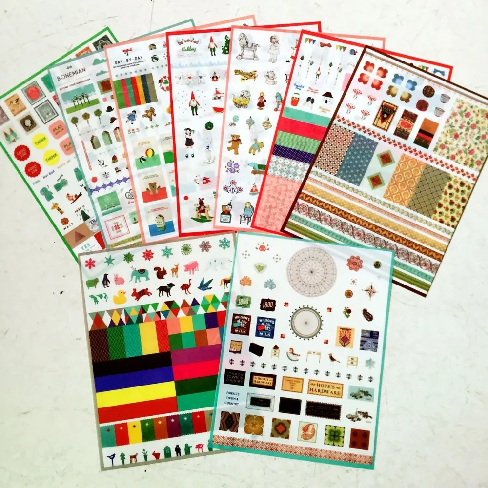 

9pcs/set Deco vintage sticker,Kawai stationery diy masking tape, 9pcs PVC lovely korea drawing market sticker12*16cm