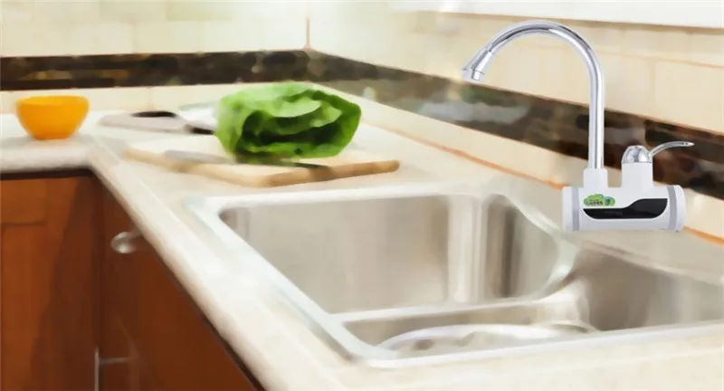 Calentador de agua eléctrico instantáneo sin tanque, grifo de cocina, calentador de agua instantáneo con enchufe LED de la UE